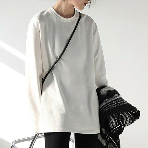 Chic Ven Spring Autumn Women's Solid Color Loose Long Sleeve T-shirt