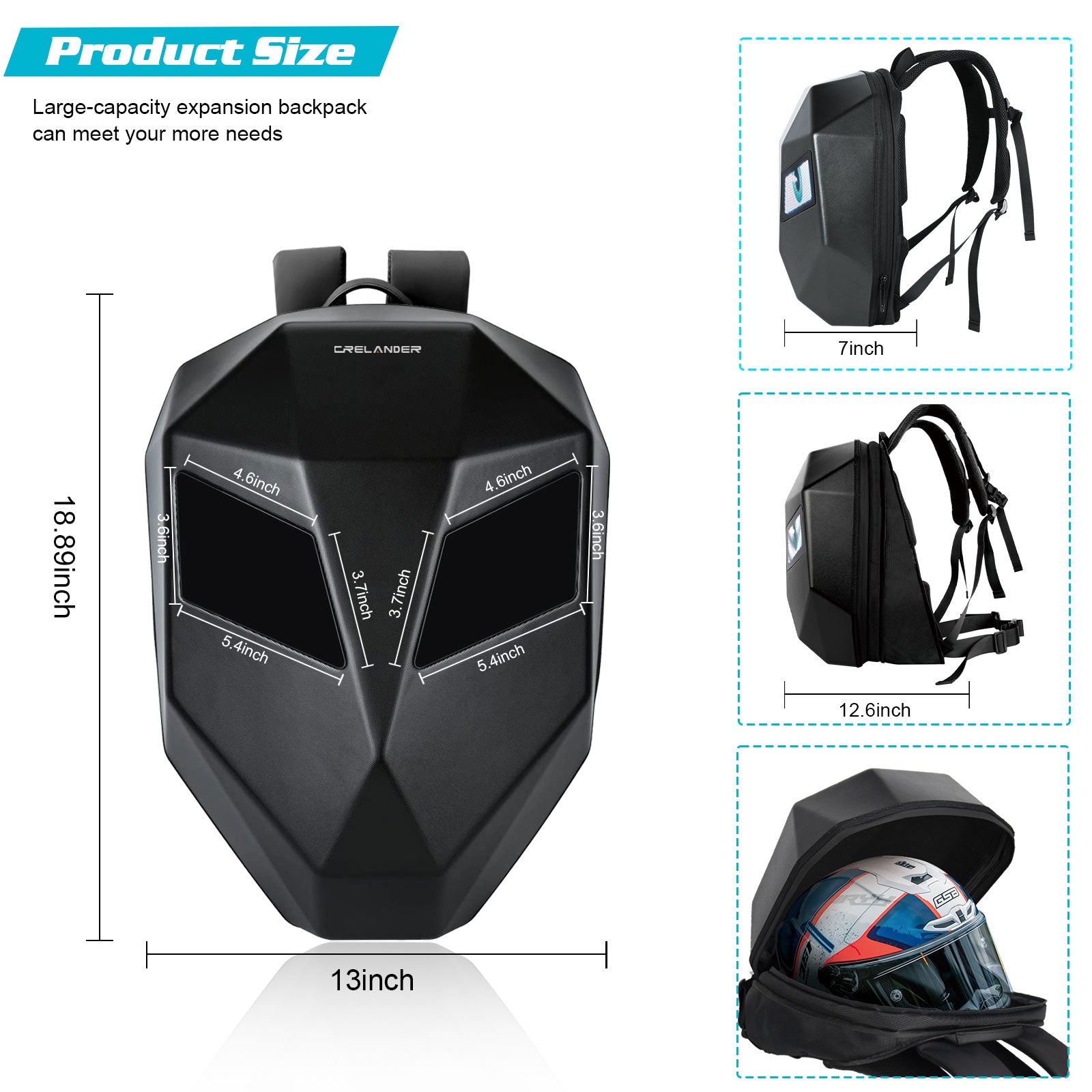 Crelander Led Knight Backpack With Eye Motorcycle Helmet Bluetooth App