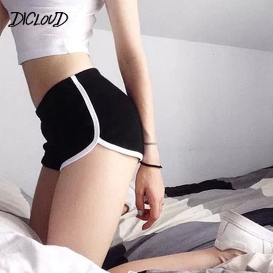 Dicloud Fashion Stretch Waist Casual Shorts Woman High Waist Black