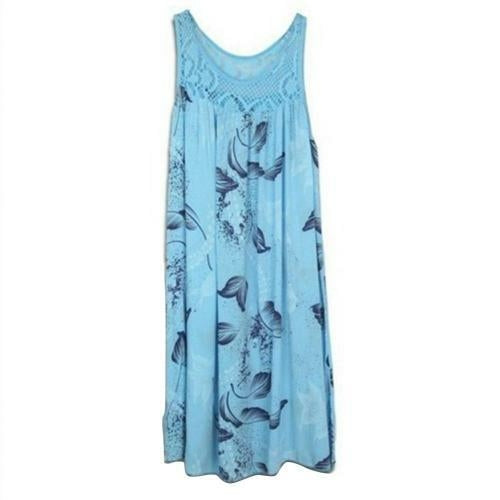 Elegant Floral Printed Lace Stitching O-neck Sleeveless Women Summer