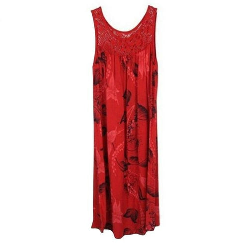 Elegant Floral Printed Lace Stitching O-neck Sleeveless Women Summer