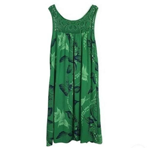 Elegant Floral Printed Lace Stitching O-neck Sleeveless Women Summer