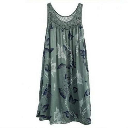 Elegant Floral Printed Lace Stitching O-neck Sleeveless Women Summer