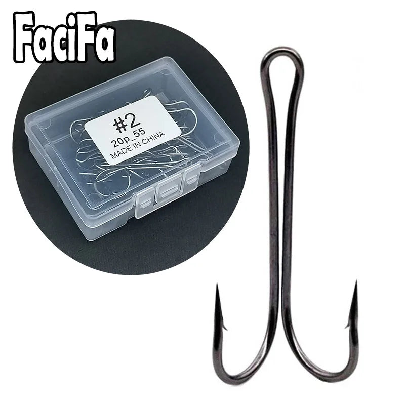 20 pcs with Box Long Shank Double Hook Weedless Fishing hook Fly Tying