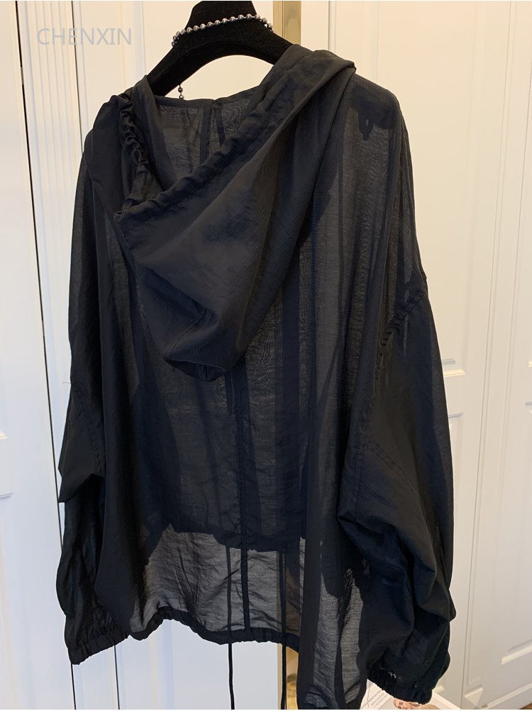 Jackets Women Hooded Summer Sun-proof Zipper Coats Thin Loose See