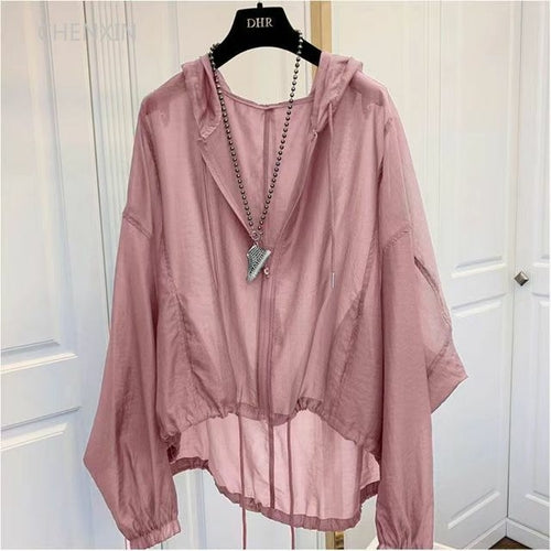 Jackets Women Hooded Summer Sun-proof Zipper Coats Thin Loose See
