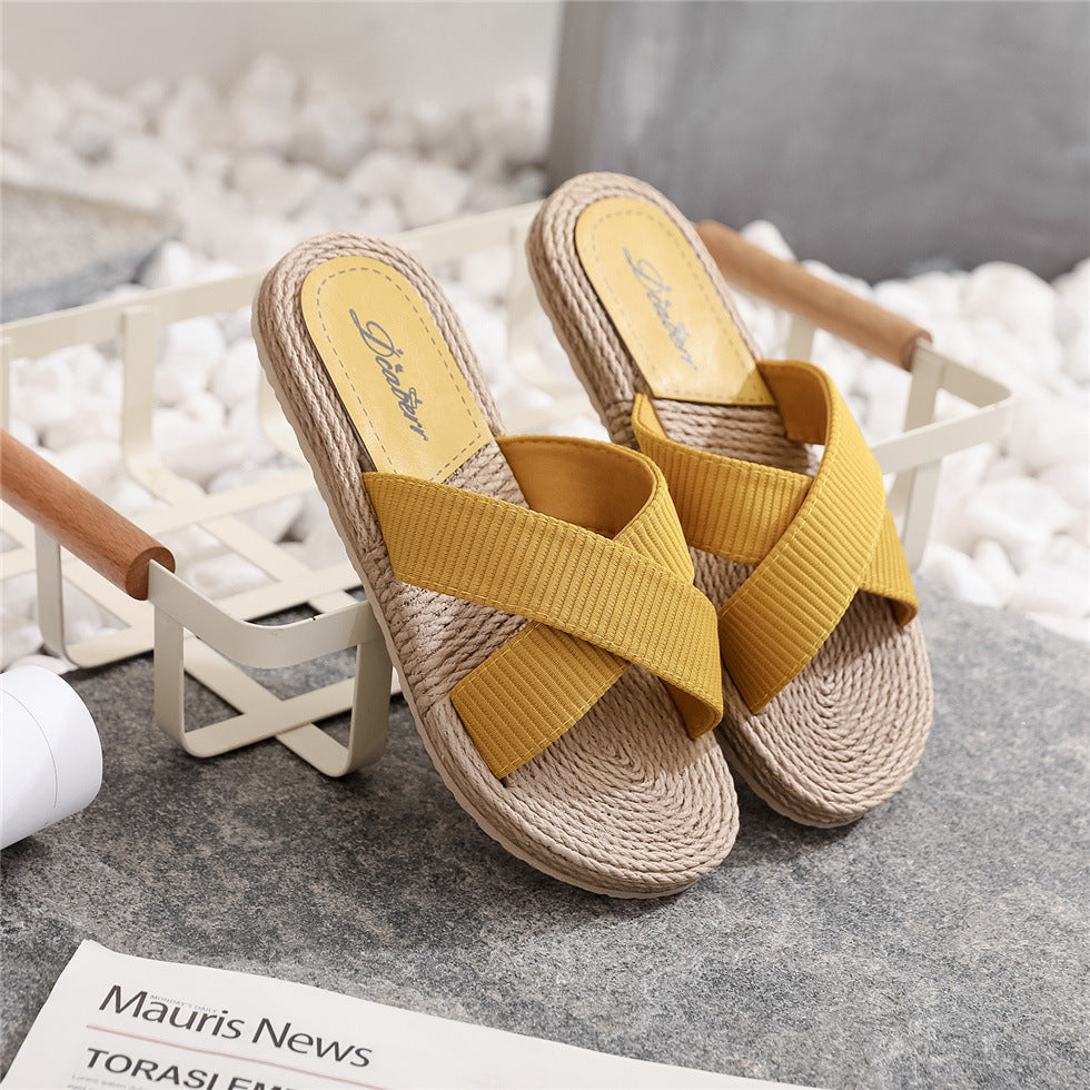 Ladies New Slippers Summer Cross Drag Fashion Hemp Rope Outer Wear