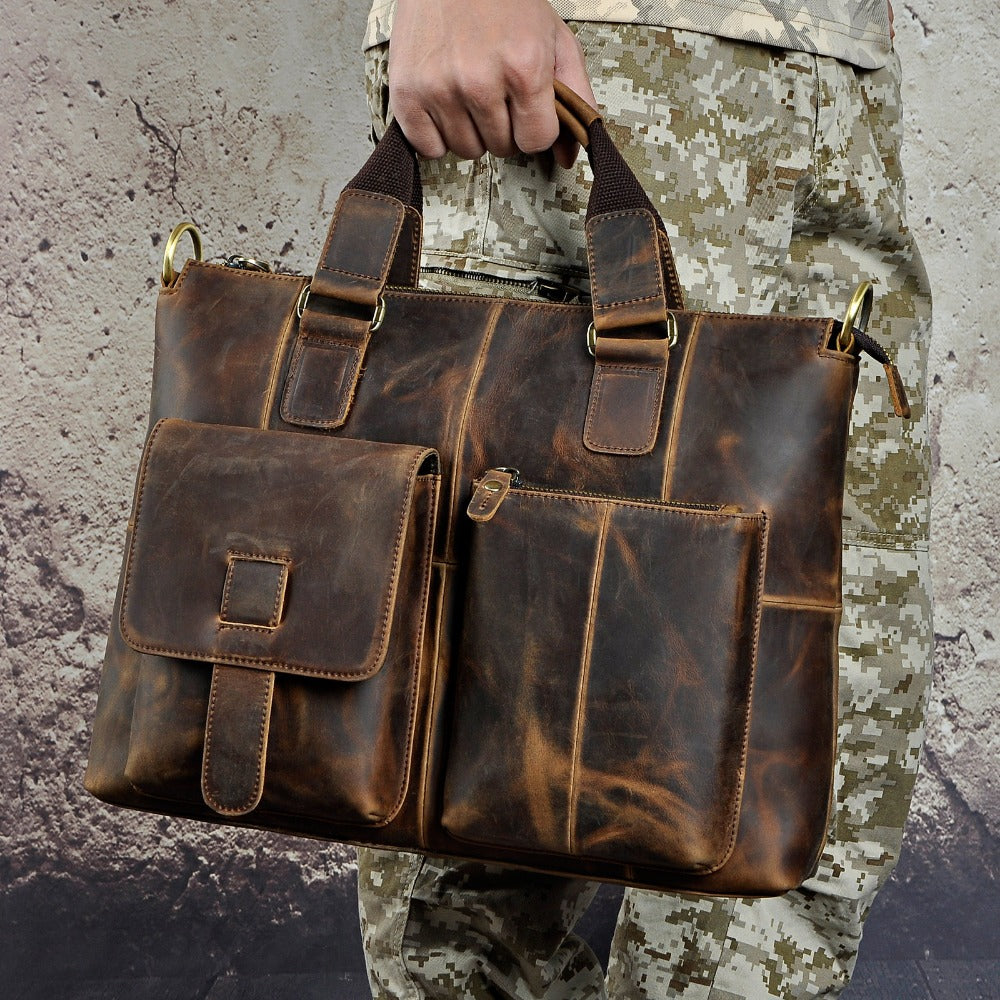 Men Real Leather Antique Design Travel Business Executive Briefcase