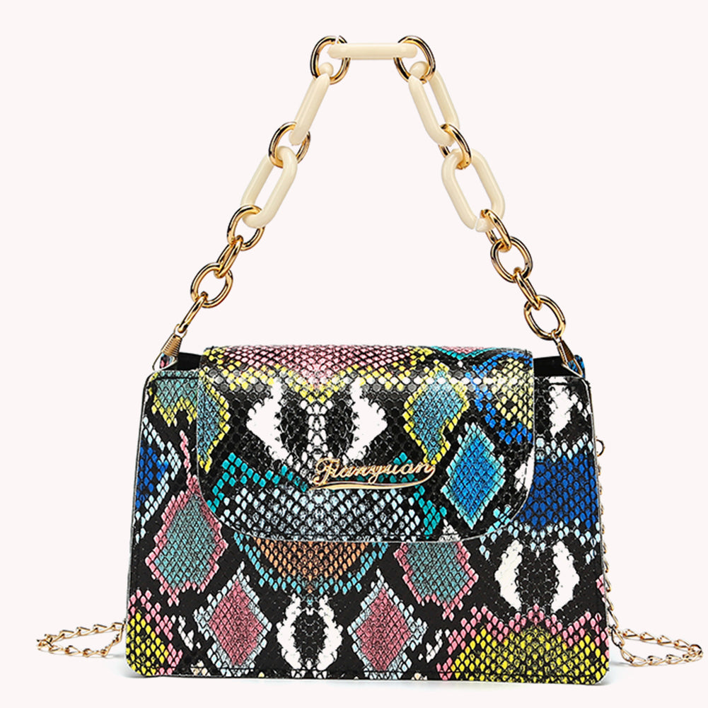Retro Snake Pattern Printing Handbags Woman Soft PU Leather Shoulder