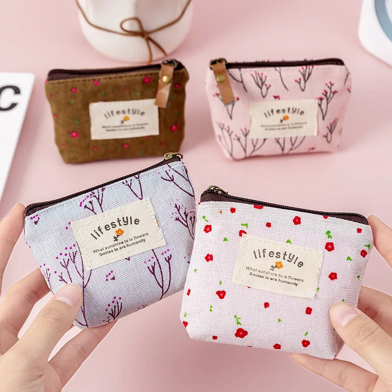 Fashion Flower Pattern Coin Purses Small Fresh Canvas Coin Wallet Lady