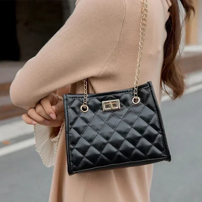 Women's Tote Bags, Handbag with Chains, Diamond Lattice Underarm