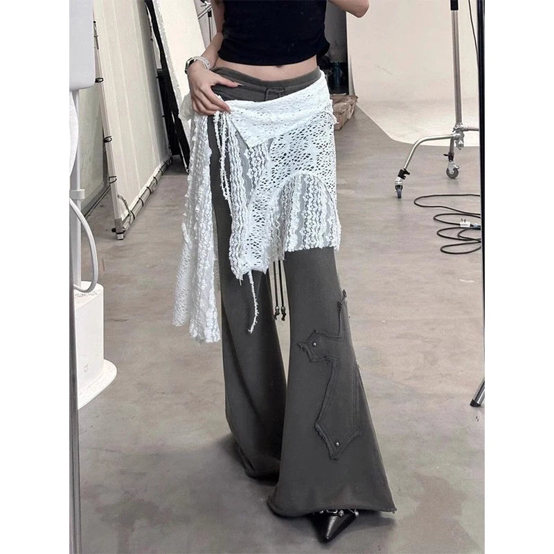 MEXZT Y2K Irregular Mini Skirts Women Harajuku Aesthetic White Lace