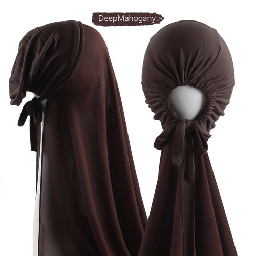 Muslim Instant Hijab Women Bonnet with Chiffon Shawl Head Scarf Cap