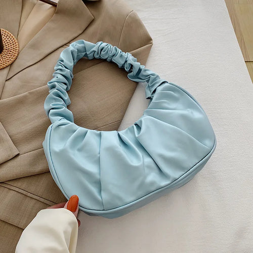 Fashion Pleated Handlebags for Women PU Cloud Bags Leisure Armpit Bag