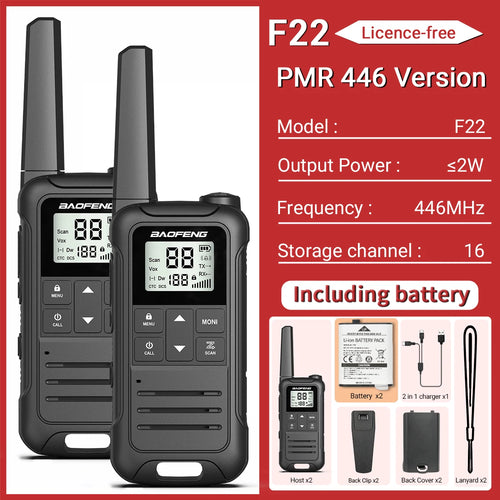 2pcs Baofeng F22 Mini Walkie Talkie PMR FRS Long Range Rechargable