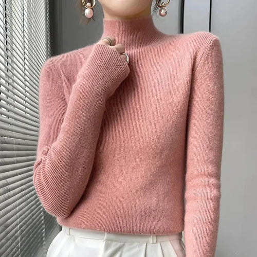MEXZT Solid Sweater Women Half Turtleneck Knitted Pullovers Harajuku