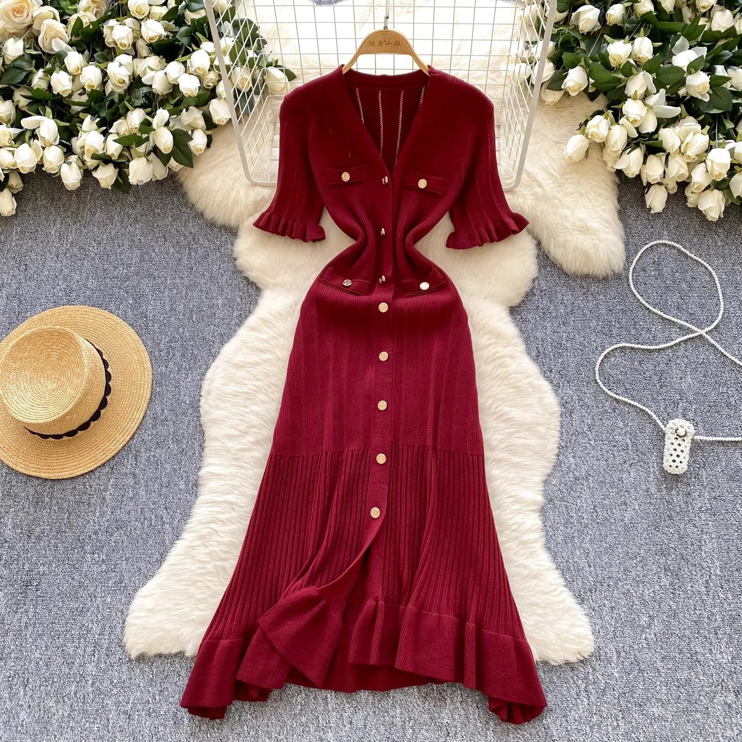 YuooMuoo Brand Fashion Vintage Knitted Long Dress Spring Summer Women