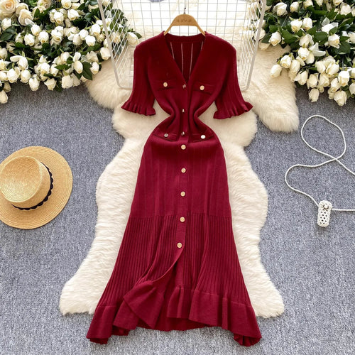 YuooMuoo Brand Fashion Vintage Knitted Long Dress Spring Summer Women