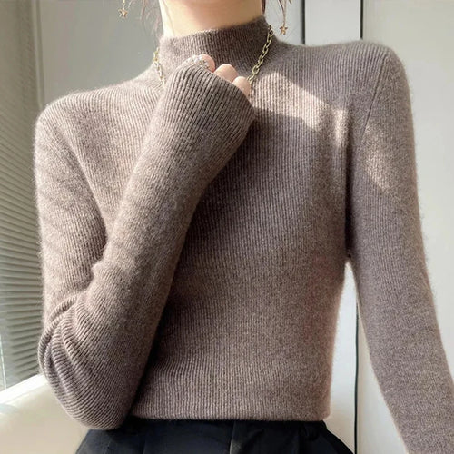 MEXZT Solid Sweater Women Half Turtleneck Knitted Pullovers Harajuku