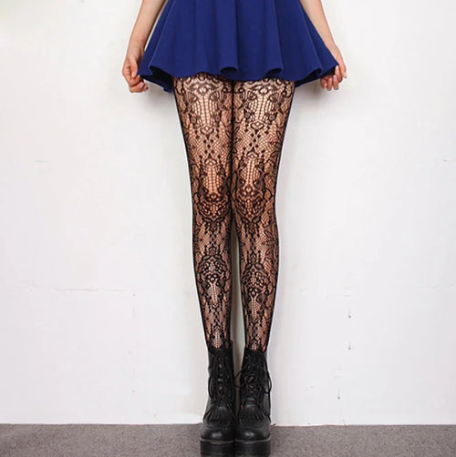 Woman Girls Gothic Cartoon Fishnet Stockings Snake Kuromies Skull