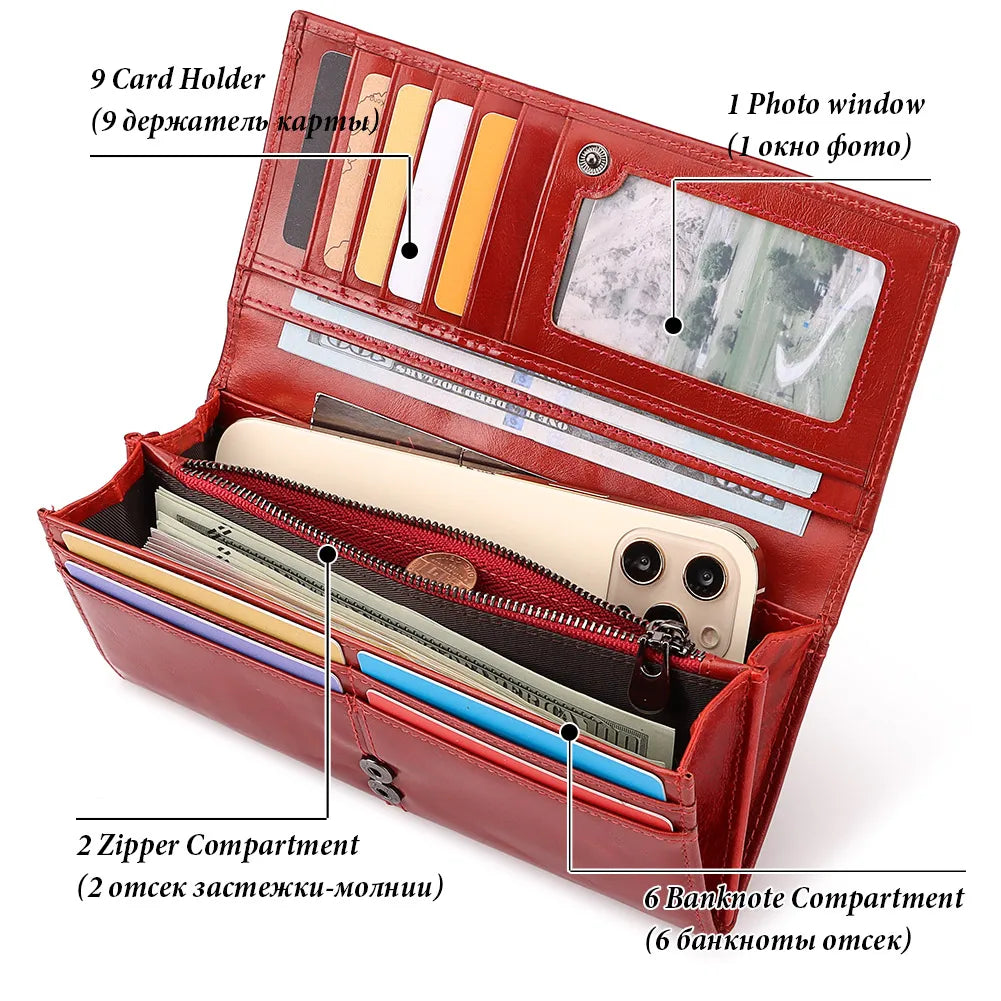 Women's Clutch Bag Genuine Leather Wallets Fashion Female Cell Phone
