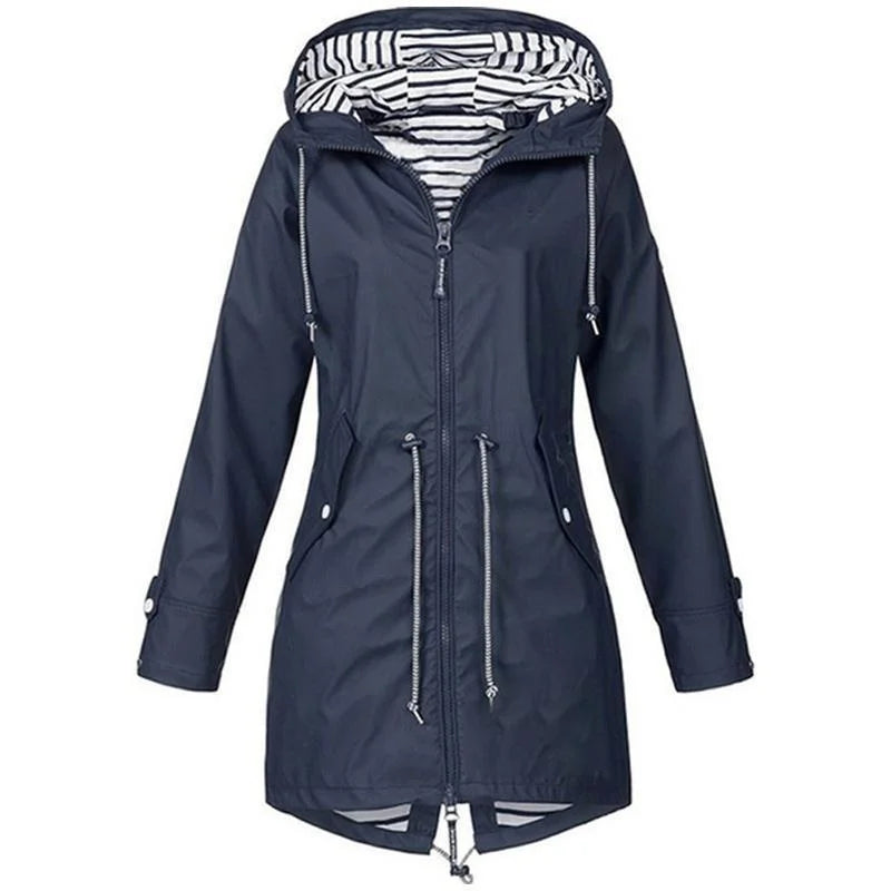 Womens Waterproof Raincoat Casual Basic Outdoors Trench Lightweight