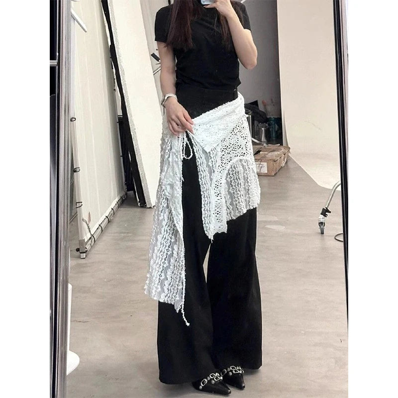 MEXZT Y2K Irregular Mini Skirts Women Harajuku Aesthetic White Lace