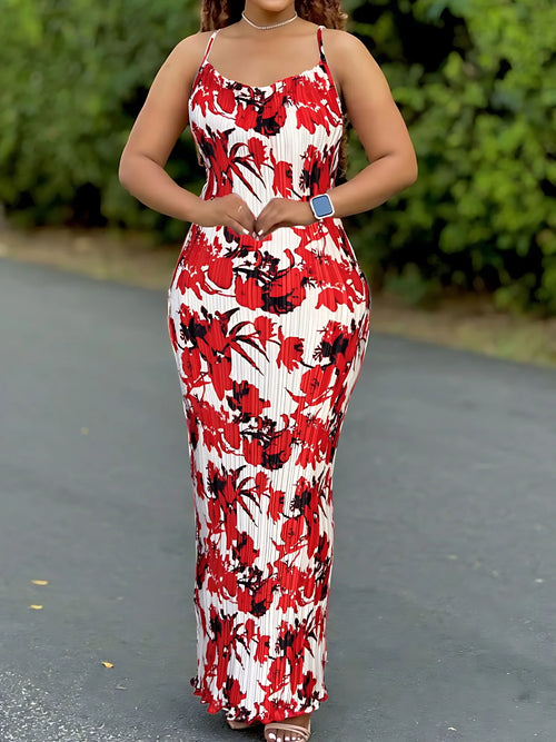 Women's Tie Dye Print Pleated Dress,Summer Spaghetti Strap Bodycon