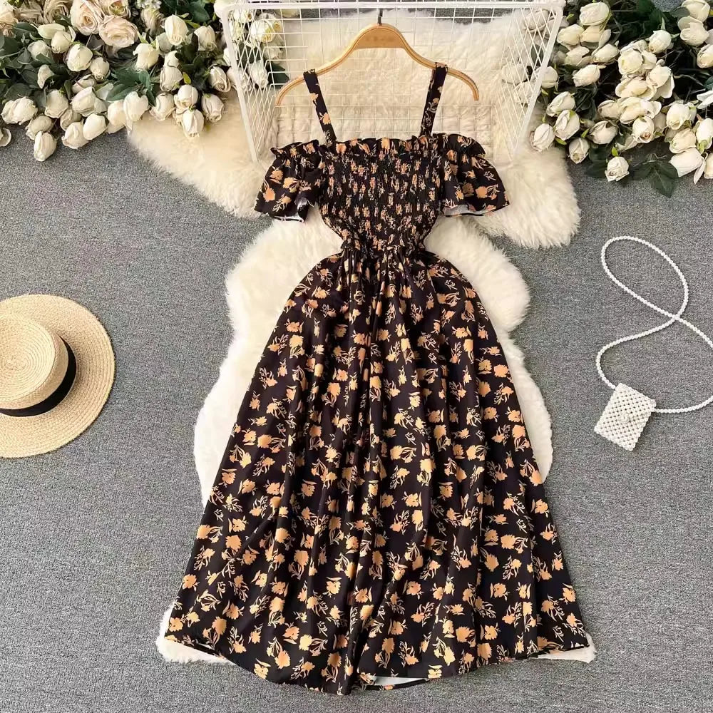 YuooMuoo Romantic Floral Print Long Summer Dress Women Fashion Off