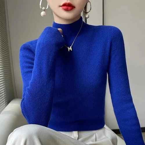MEXZT Solid Sweater Women Half Turtleneck Knitted Pullovers Harajuku