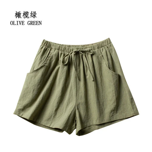 Cotton Linen Shorts Women's Sports Shorts Summer Solid High Waist
