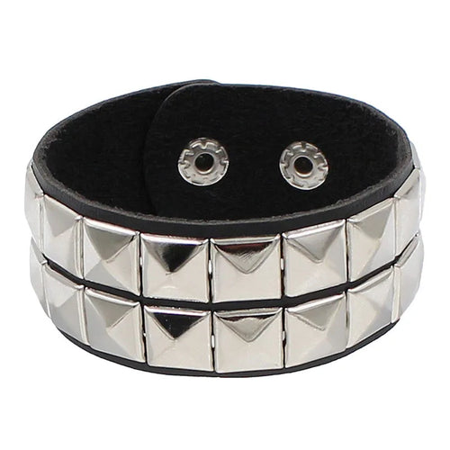 2024 Pu Leather Studded Bracelet Choker Punk Spike Rivets Cuff Black