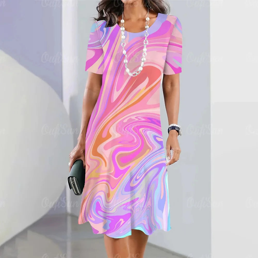 2024 New Vintage Women's Dresses Striped Printed Elegant Casual Short