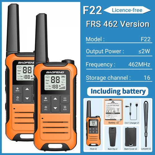 2PCS Baofeng F22 PMR FRS Mini Walkie Talkie Waterproof Type-C