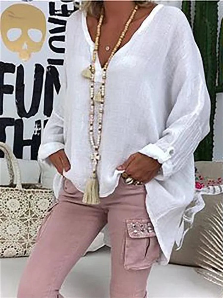 6-Color Loose Shirt Women's Casual Solid Color Top Spring Autumn