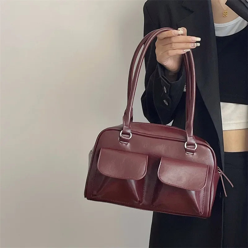 Vintage Women Business Shoulder Bags Simple Ladies Commute Tote Bag Pu