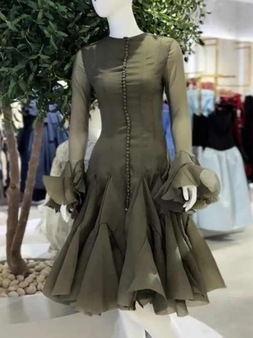 TWOTWINSTYLE Solid Spliced Button Slimming Dresses For Women O Neck