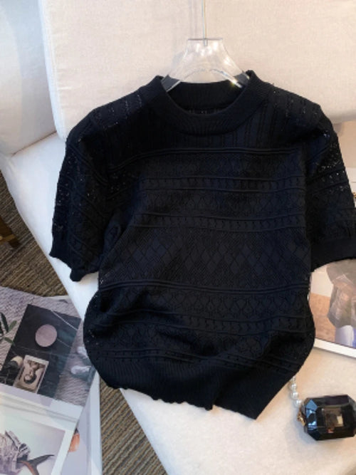 2026 New  Summer Thin Hollow Out Crew Neck Pullover Sweater Versatile