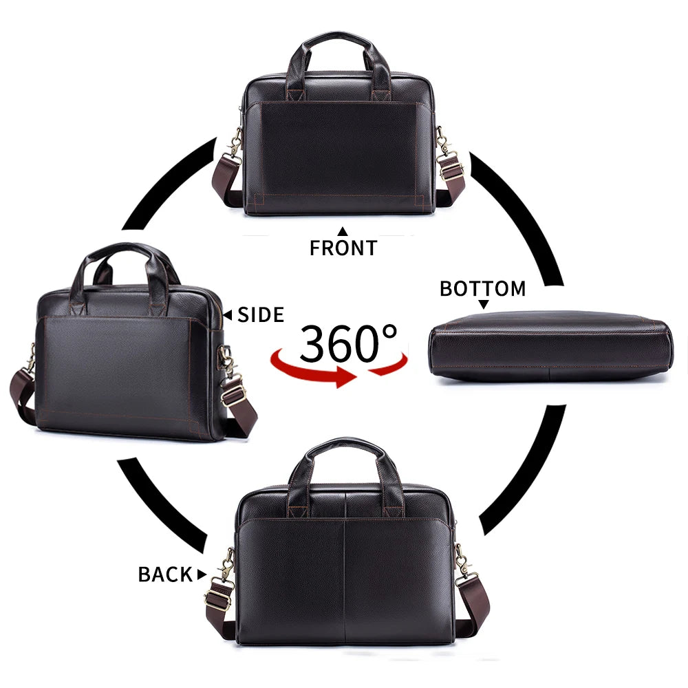 Men's leather handbag, top layer cowhide briefcase, leather laptop