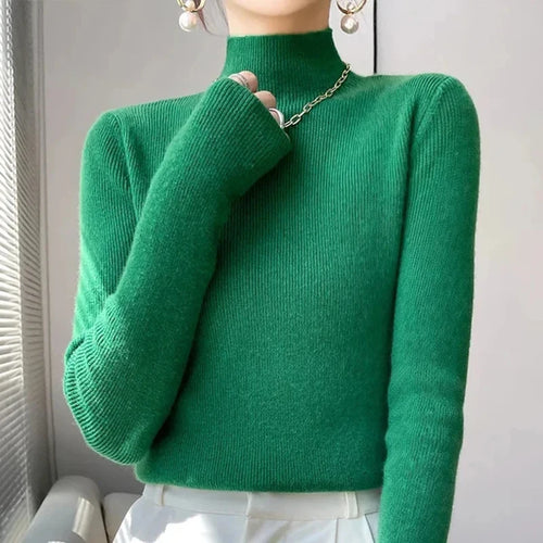 MEXZT Solid Sweater Women Half Turtleneck Knitted Pullovers Harajuku