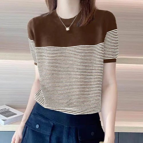 ZANZEA Women Summer T Shirt Vintage Striped Short Sleeve Tee Korean
