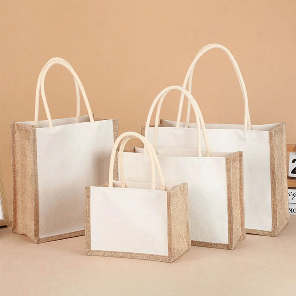 Burlap Jute Tote Shopping Bag Vintage Reusable Grocery Wedding