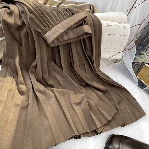 2024 Women Elegant Pleated Skirt High Waist Women Mid-long Skirt