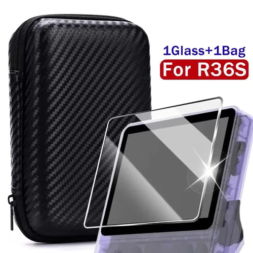 4 IN 1 Case+Glass for R36S Game Console Travel Carrying Storage Bag &