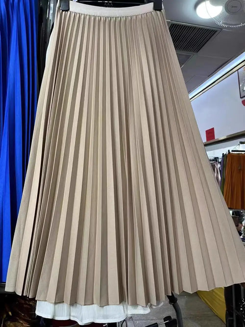 2024 Women Elegant Pleated Skirt High Waist Women Mid-long Skirt