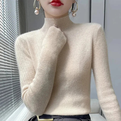 MEXZT Solid Sweater Women Half Turtleneck Knitted Pullovers Harajuku