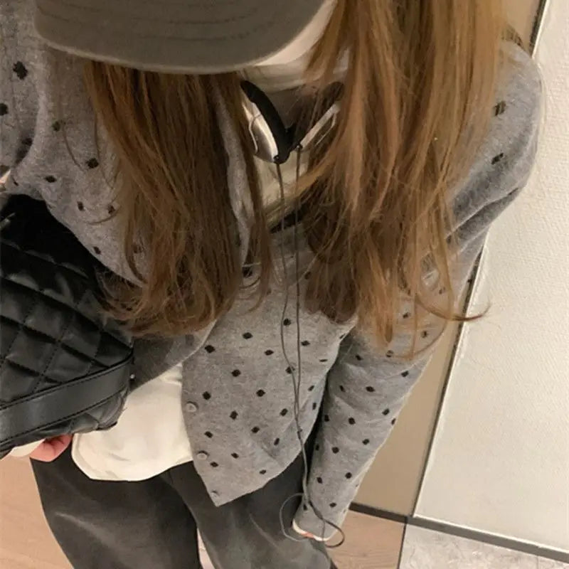 Polka dot knitted cardigan ins women's spring and autumn new style