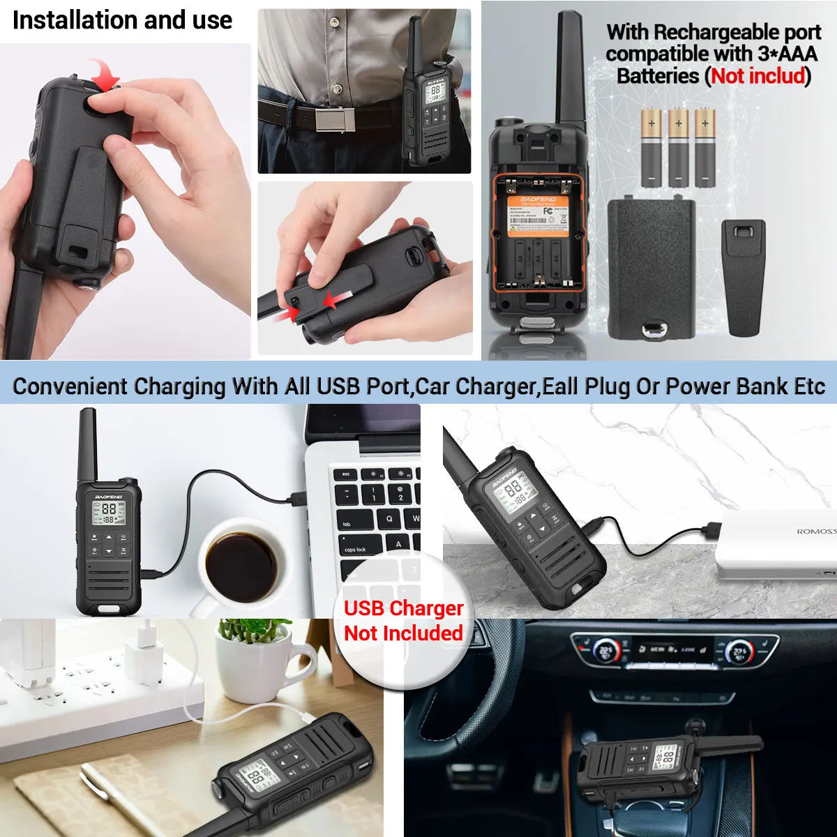 2PCS Baofeng F22 PMR FRS Mini Walkie Talkie Waterproof Type-C