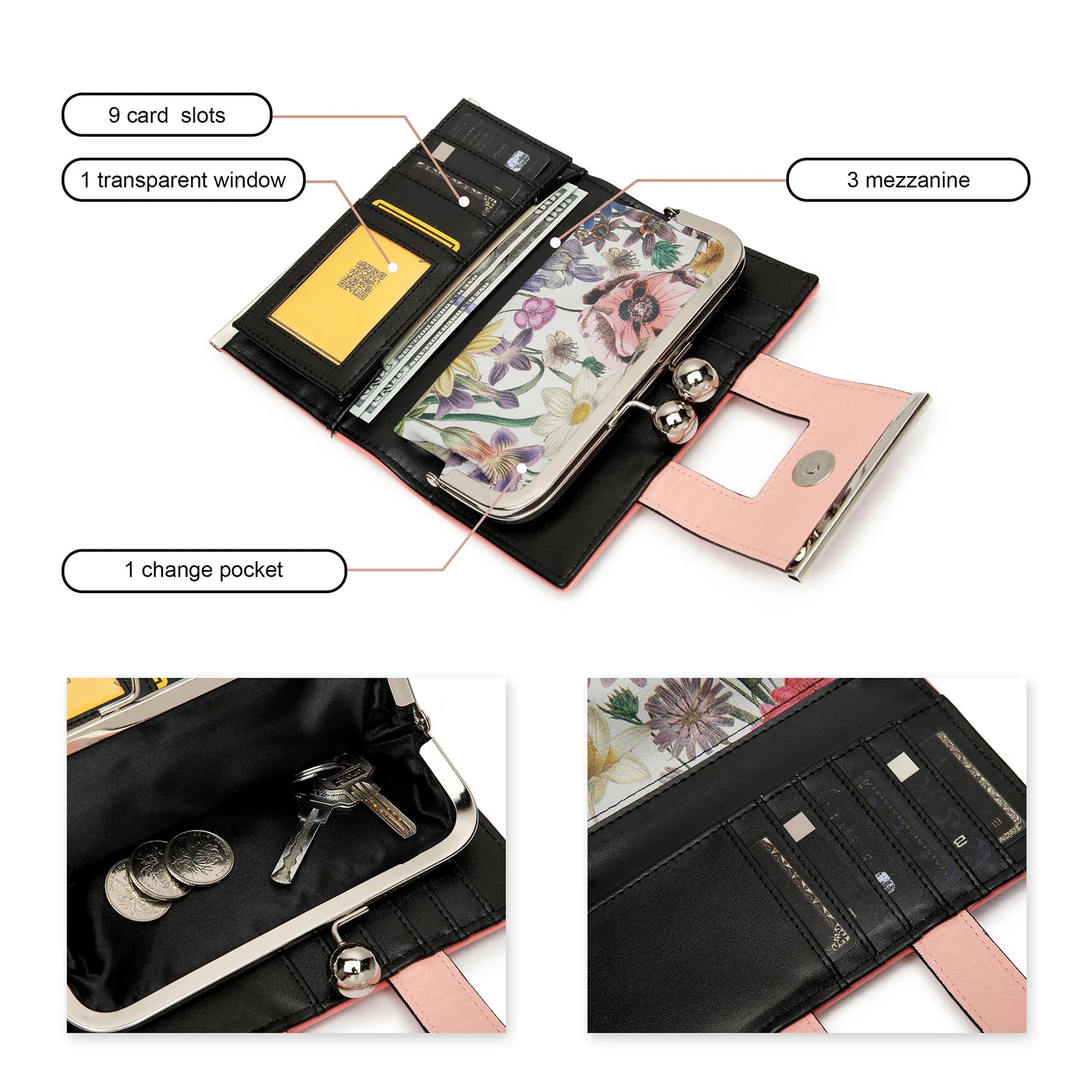 Women Wallet Leather Large Capacity Handbag Long Purse 10-card slots