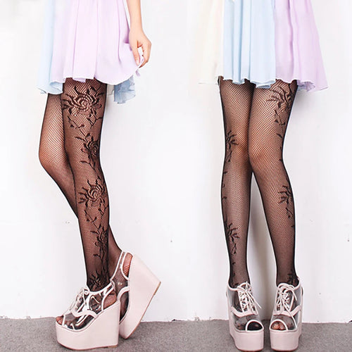 Woman Girls Gothic Cartoon Fishnet Stockings Snake Kuromies Skull